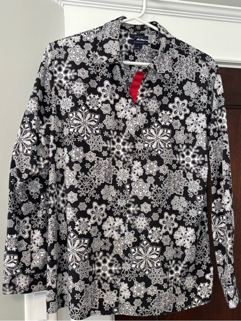 Westbound Holiday Button Up Long Sleeve Sz 18 Snowflake Festive Cotton Non-Iron